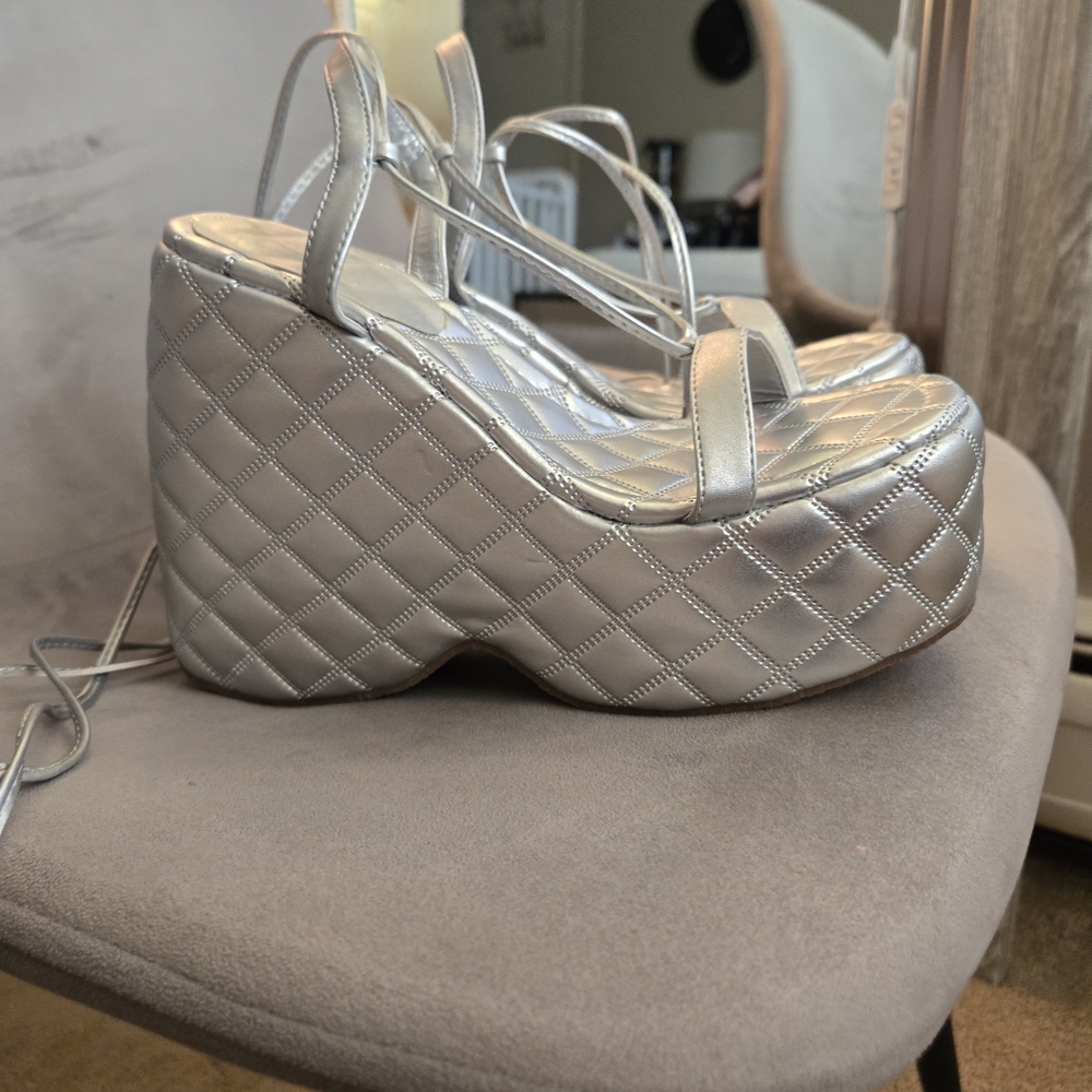 Silver Quilted Platform Sandals